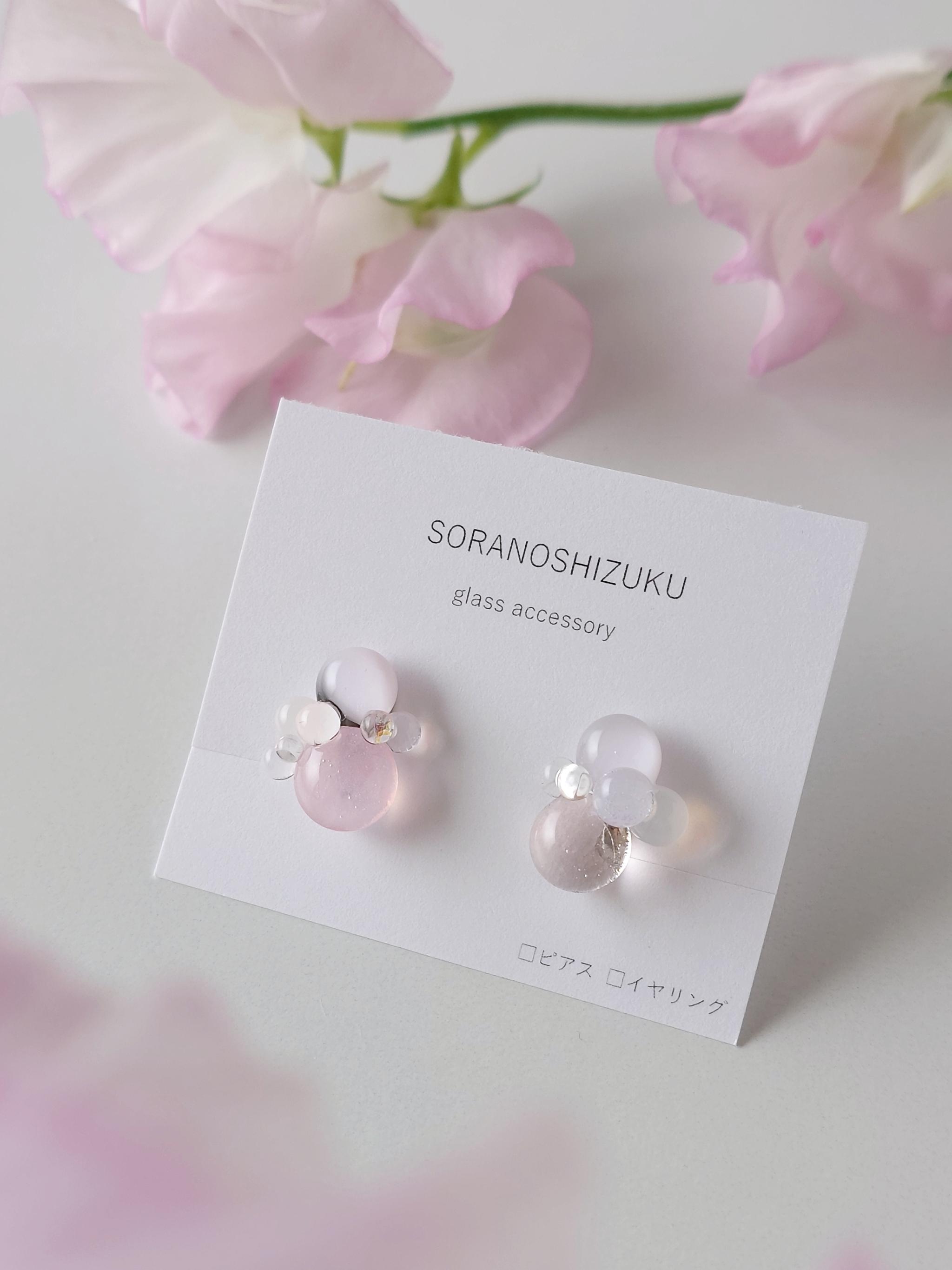 一期一会 ガラスのしずくイヤリング 桜色 | 2枚目