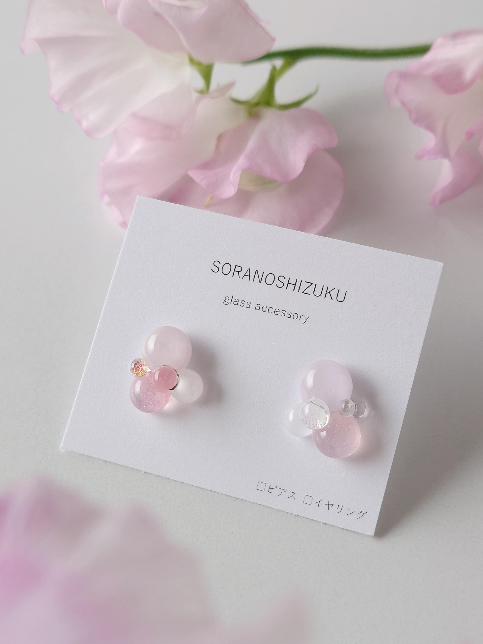 一期一会 ガラスのしずくピアス 桜色 | 2枚目
