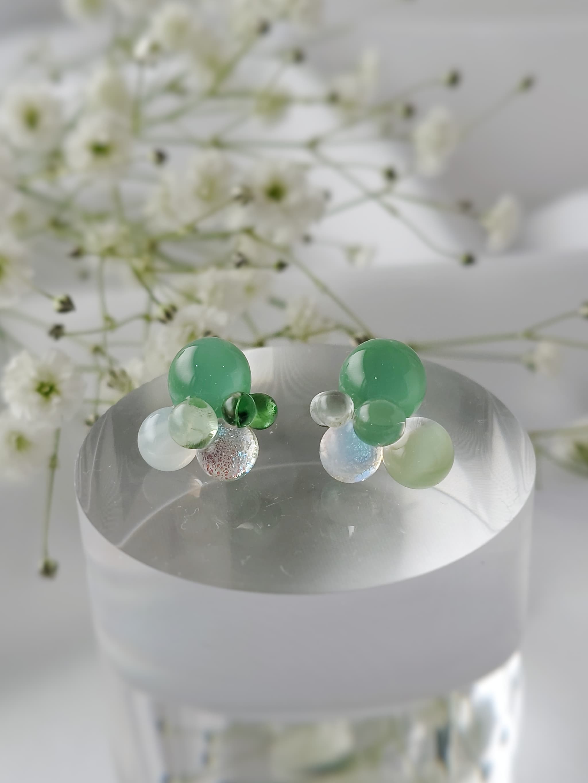 一期一会 ガラスのしずくイヤリング/ピアス green bouquet | 2枚目