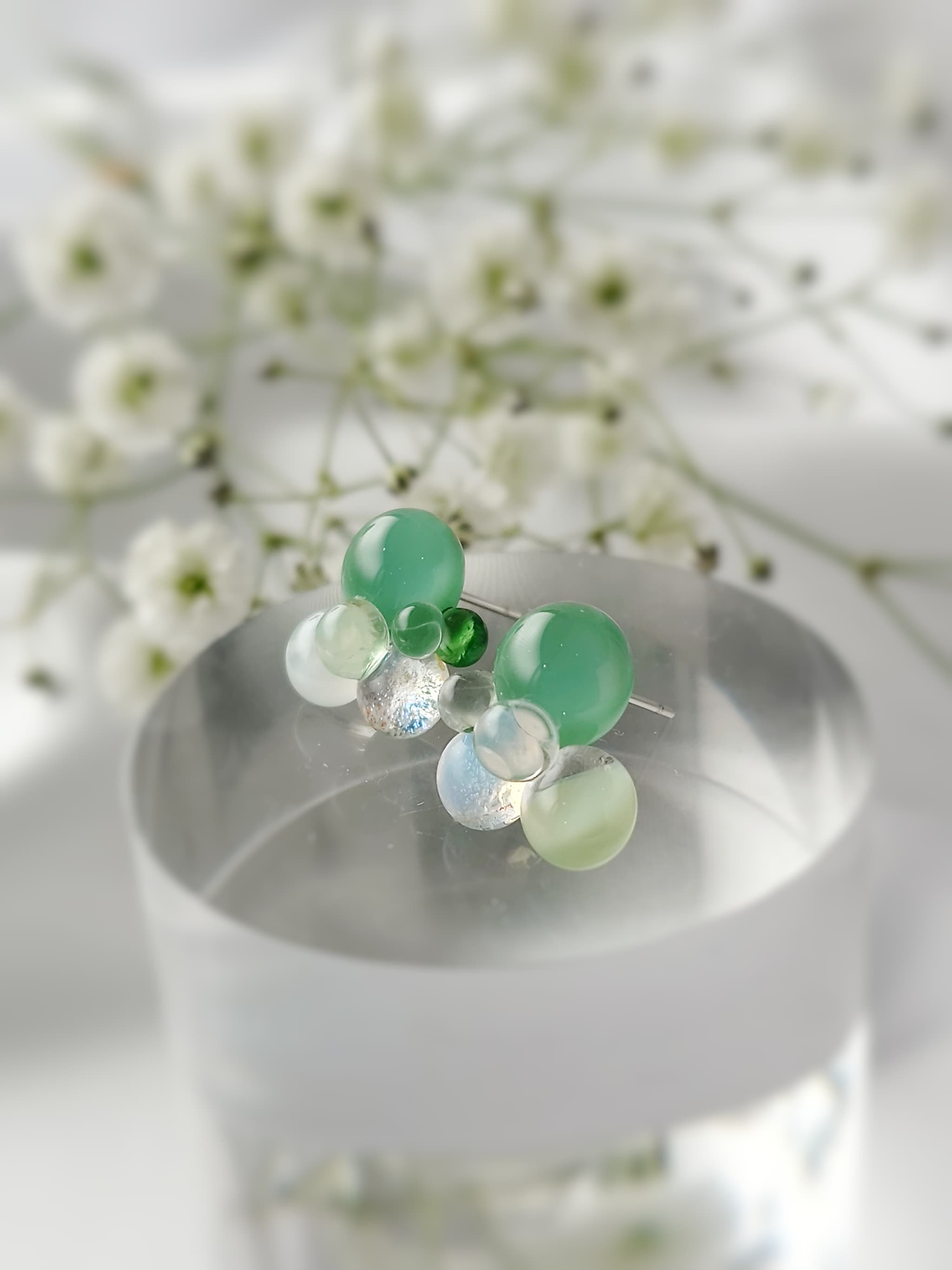 一期一会 ガラスのしずくイヤリング/ピアス green bouquet | 3枚目